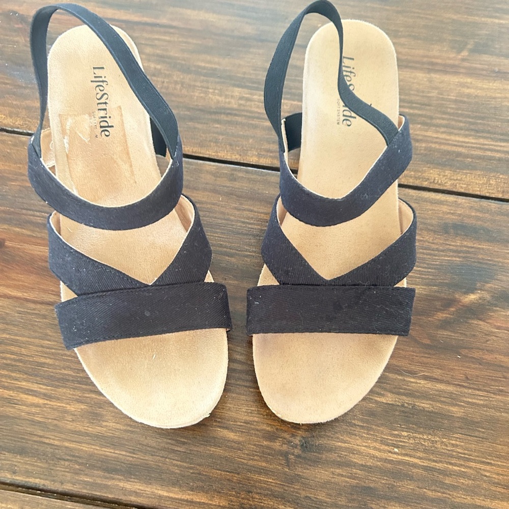 Life Stride Black Multi-Strap Slingback Sandals